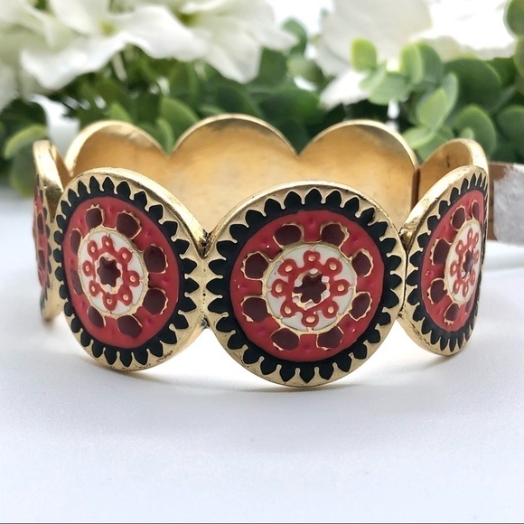Lucky Brand Jewelry - Lucky Brand Suzani Style Matte Enamel Mandala Scalloped Bangle Bracelet
